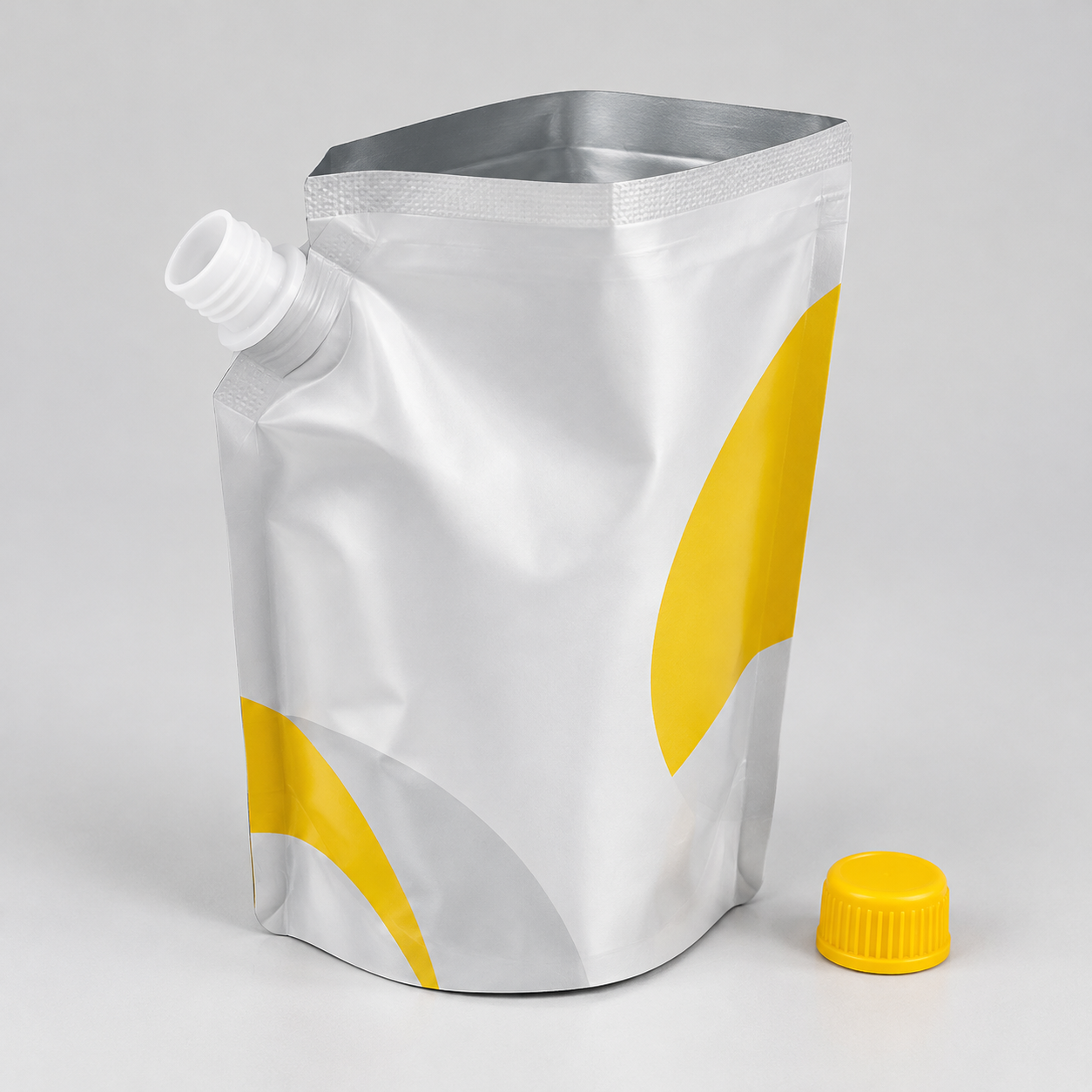 Open-top spout pouch sample with a clear top-seal area